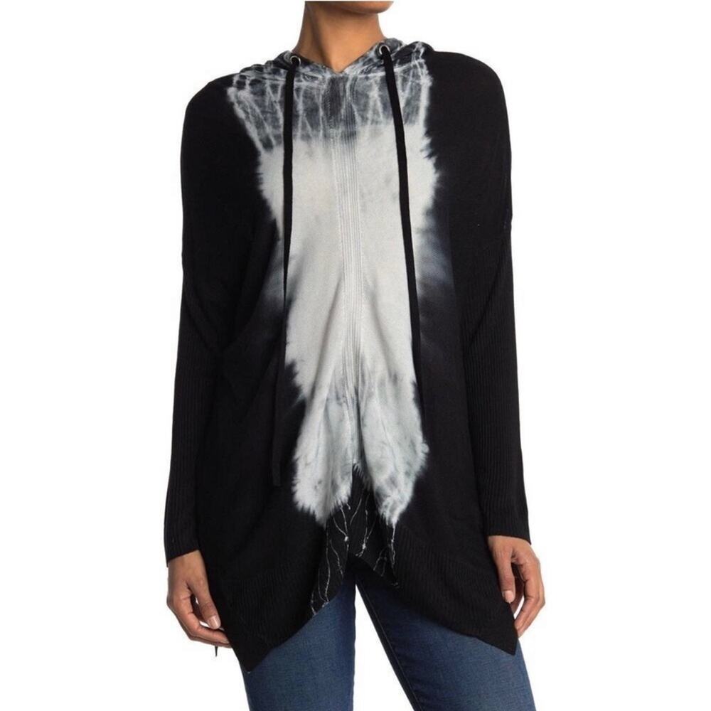 StitchDrop Black White Tie-Dye Hooded Pullover Tunic Small NWT